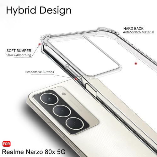 Image of TheGiftKart Crystal Clear Back Cover Case for Realme P3x / Narzo 80x / Realme 14x 5G / Narzo 80 Lite 5G | 360 Degree Protection | Shock Proof Design | Transparent Cover (PC & TPU, Transparent Bumper)