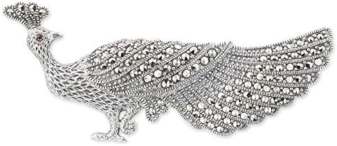925 Sterling Silver and Switzerland Marcasite Peacock Brooch Pin