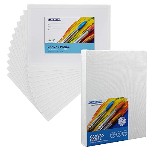 Image of FIXSMITH Painting Canvas Panels - 9 x12 Inch Canvas Panel Super Value 12 Pack,100% Cotton,Primed Canvas Board,Acid Free,Artist Canvas Boards for Professionals,Hobby Painters,Students & Kids.