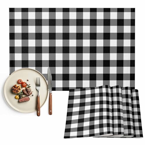 Lot de 4 sets de table à carreaux de buffle en tissu lavable résistant à la chaleur pour cuisine, fête, salle à manger, 33 x 48,3 cm