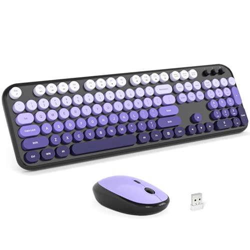 Image of MOFII Wireless Keyboard and Mouse Combo - Blackpurple-Gradient Full-Sized Plug and Play Colorful Computer Keyboards - 104 Keys Round Keycap USB 2.4G Cute Keyboard for Windows /Laptop /Mac /Desktop /PC