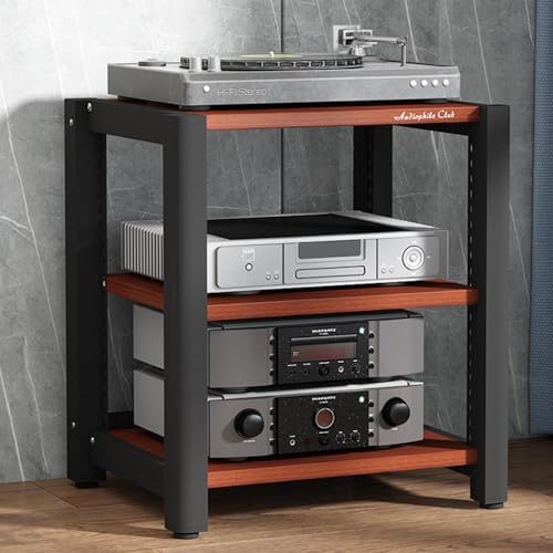 OUKEJNM Mueble de almacenamiento de medios AV, soporte ajustable de 2/3/4/5 niveles, soporte de reproductor de CD móvil, gabinete de componentes de torre de audio estéreo (3 niveles, 60 x 50 x 65 cm)