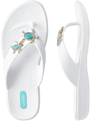 Oka-B Womens Elle Lizzie Flip Flop Sandal with Sea Turtle Charms Salt, Large
