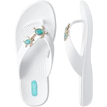 Oka-B Womens Elle Lizzie Flip Flop Sandal with Sea Turtle Charms Salt, Medium-Large