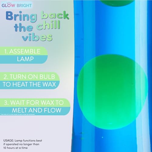 Image of 15.43 inch Cylinder Glow Lamp with Silver Base, Blue Liquid and Green Wax, Novelty Lamp and Home Decor for Adults, Teens and Kids
