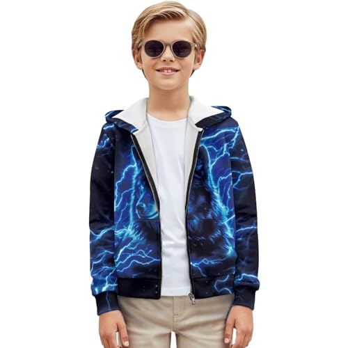 Wolf Theme Boys Zip Up Hoodie Comfy Long Sleeve with Pockets Casual Kid Hooded Sweatshirts 8-16 Years4