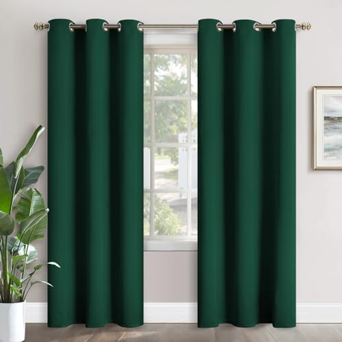 Image of YoungsTex Emerald Green Blackout Curtains for Bedroom 84 Inch Length - Thermal Insulated with Grommet Room Darkening Window Drapes for Living Room, 2 Panels, 42 x 84 Inch