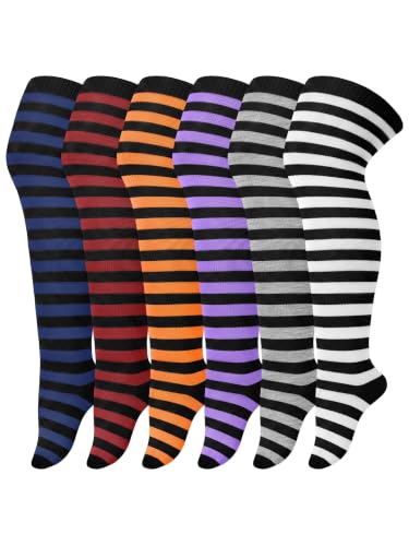 Image of Apoway 6 Pairs Plus Size Thigh High Socks Warm Thigh High Stockings Over the Knee Socks for Women, L-XXL