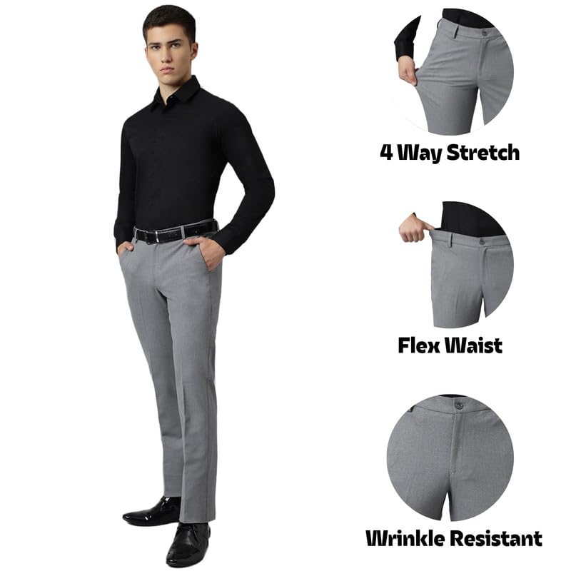Image of SUBTRACT Men 4 Way Stretch Wrinkle Free Slim Fit Formal Trouser in with 2 Inch Flexible Waistband | Men's Trousers for Office Or Party