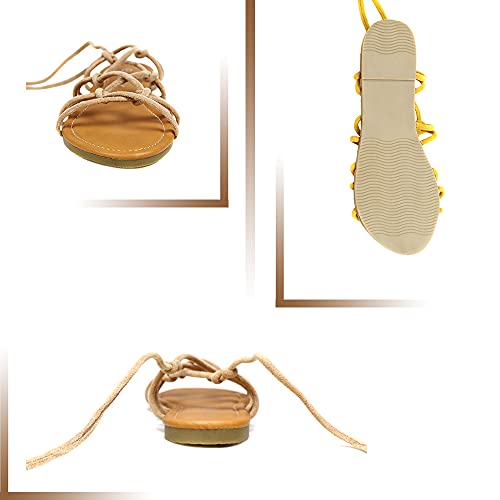 Image of Women's Lace Up Gladiator Flat Sandals Strappy Dressy Summer Tie Up