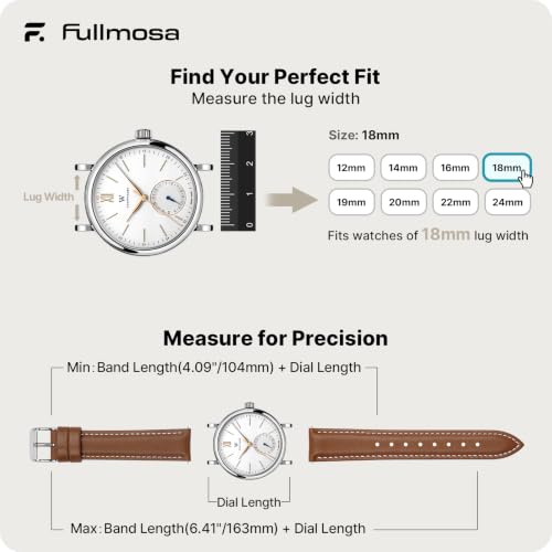 Image of Fullmosa 18mm Quick Release Leather Watch Band for Garmin | Traditional Smartwatch Replacement Strap for Garmin Venu 2S /3S /4(41mm) Women Men, Brown&Silver Buckle