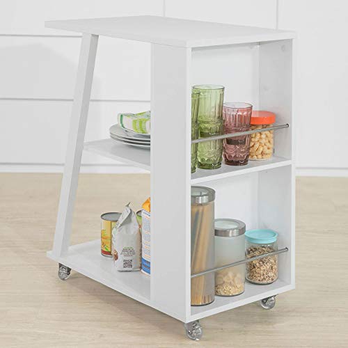 Haotian FKW77-W,Bar Serving Cart,3 Shelves Serving Trolley Tea Trolley on Wheels, Perfect Entertaining