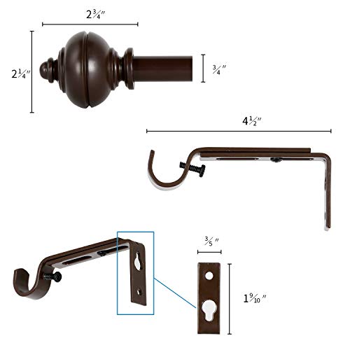 BOBOMOMO 2 Pack Adjustable Curtain Rod 3/4" Single Window Rod 28"-48" with Twisting Finials Brown Drapery Rod of Window Treatment (Brown, 28-48) - Thumbnail 6