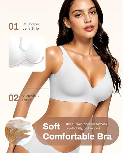 Image of Gailife Deep V Jelly Bras for Women No Underwire Wireless Seamless Push Up Bra Comfort Support Plunge Bralette Full Coverage