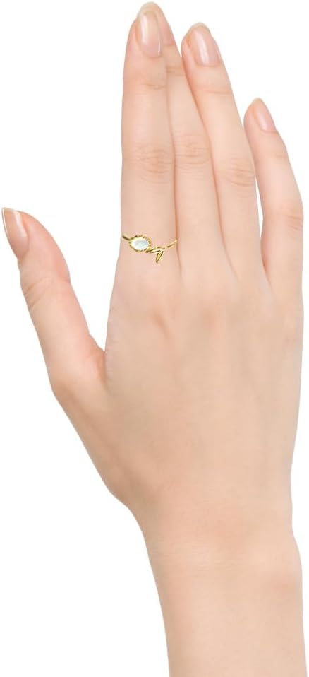 MUSTHAVE 18K Yellow Gold Plated Leaf Opal Ring, White Opal Ring, Adjustable Size, Stacking Ring - Image 4
