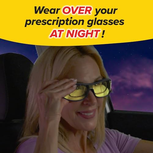 BattleVision Night Vision Wraparounds Green Night Driving Glasses, AS-SEEN-ON-TV, Fits Over Your Prescription Eyeglasses and Reading, See Clearer, Anti-Glare, Reduces Glare from Headlights, Unisex2