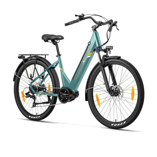 Touroll Urbano 3 27,5'' City E-Bike mit 70N.M Mittelmotor und 36V 13Ah Akku Pedelec Cityräder Elektrofahrrad, Max Geschwindigkeit 25km/h Max Reichweite 120km, Erwachsene Herren Damen Ebike (Blaugrün)