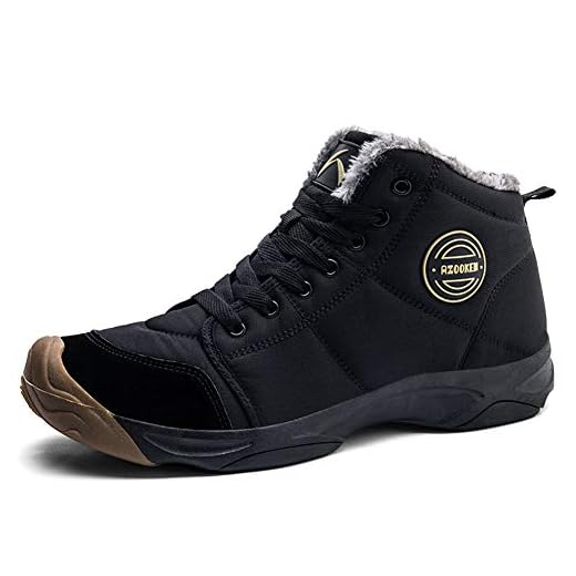 UPSOLO Mens Winter Snow Boots Ankle Booties Warm Soft Sole Fully Fur Lined Shoes Anti-Slip Cotton Fluff Outdoor Casual Walking Lightweight Sneakers(6118 Black 46)