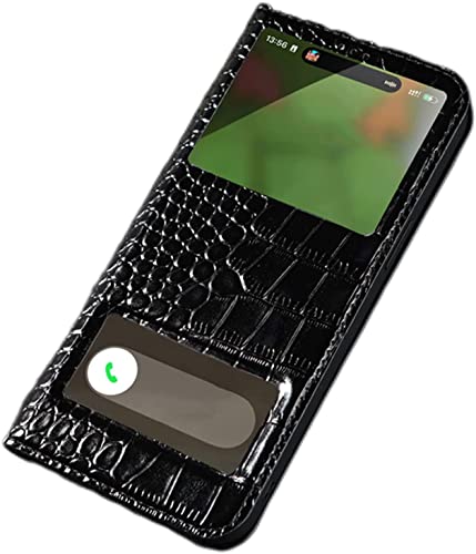 Étui en cuir véritable pour iPhone 14 doté d'une fenêtre de vue