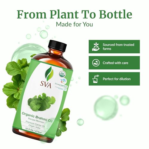 Image of SVA Organic Brahmi Carrier Oil, Huge Bottle, Large Size, 16 Fl Oz (473 ml) | Brahmi Oil for Hair Care, Scalp Care, Scalp Massage, Hair Oiling, Face Care, Skin Care, Body Massage & DIY Beauty Blends