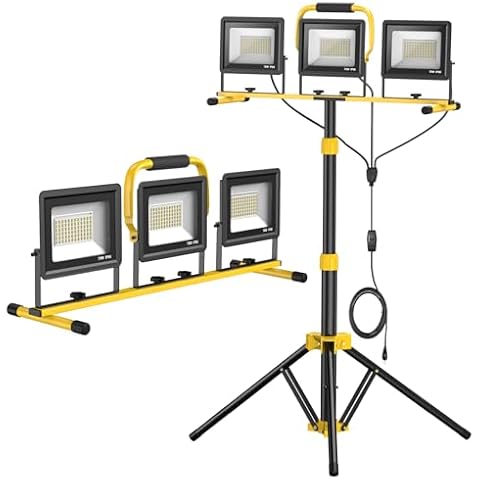 Upgraded LED Work Lights with Stand, 21000 Lumen, 3-Head Adjustable Work Light, Waterproof Foldable Tripod, Extended Cord for Outdoor & Indoor Job Sites, Workshops, Construction, Garage Lighting Cover
