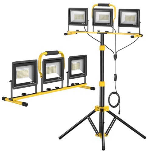 Upgraded LED Work Lights with Stand, 21000 Lumen, 3-Head Adjustable Work Light, Waterproof Foldable Tripod,...