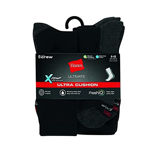Hanes Ultimate Men Socks, 6-Pair Hanes Ultimate Men S 6 Pack Ultra Cushion Freshiq Odor Control With Wicking Crew Socks Black, Black, One Size Us #TOP2
