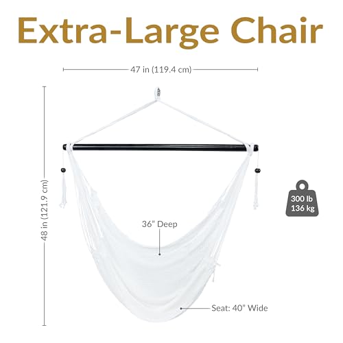 Image of Sunnydaze Outdoor Hammock Chair Swing for Reading - Hanging Hammock Swing for Indoor or Patio - 300lb Capacity - Caribbean XL - White