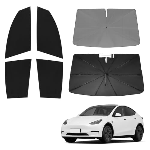 Image of KUST Windshield Sun Shade Umbrella for Tesla Model Y 2020 2021 2022 2023 2024 (Not for Juniper) Rear Window Shades 100% UV Protection and Blackout Privacy 5PCS Car Window Covers Accessories