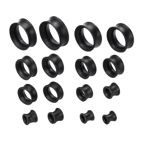 Vidsmow 16 PCS Weich Silikon Ohr Tunnel, Körper Piercing Expander in verschiedenen Größen 6 mm bis 20 mm, Schwarz, Sicher und Hygienisch für Das Dehnen von Ohrlöchern