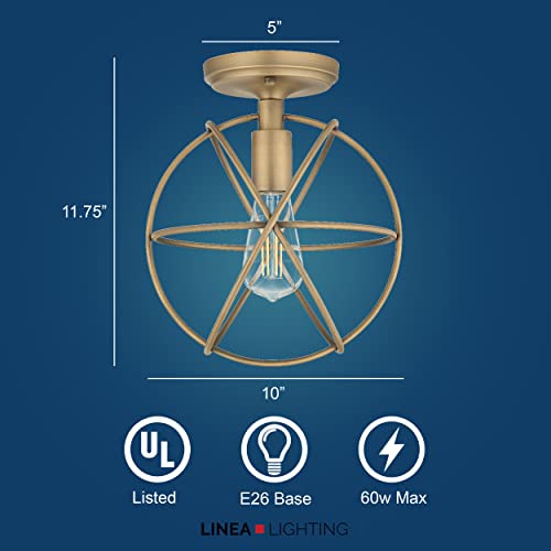 Linea Di Liara Avesso Farmhouse Flush Mount Ceiling Light Fixture Rustic Antique Brass Semi Flush Mount Industrial Industrial Ceiling Light Hallway And Kitchen Light Fixtures, Led Bulb Included #TOP2