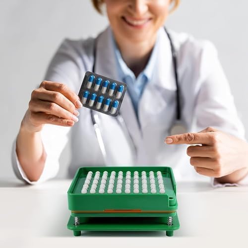 Kapselfüller 0 | Manuelles Kapsel-Füllwerkzeug mit 100 Löchern | Kapselhalter für Gelatine/Kräuter/Vitamine | Selbstfüller für Leere Kapseln (Grün)