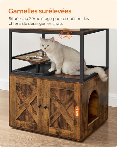 Arbre à chat avec gamelles surélevées et maison pour chat - 6