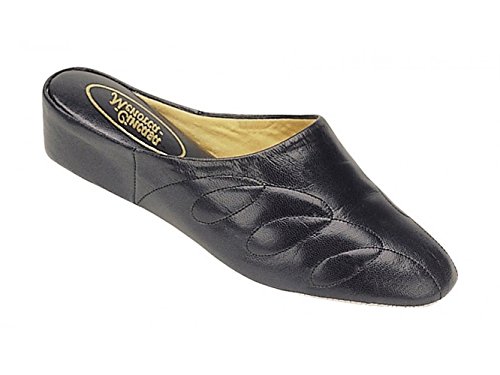 MAHON Ladies Leather Mule Slippers Navy 37