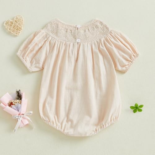 Baby Girl Smocked Bubble Romper Summer Embroidery Puff Sleeve Bodysuit Cotton Infant Clothes3