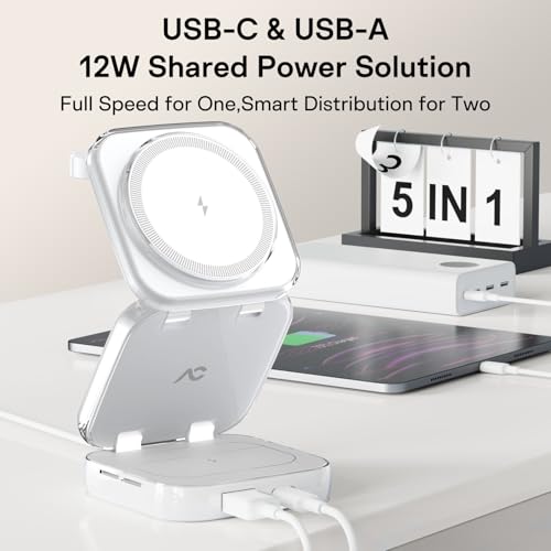 Image of 5-in-1 Wireless Charger for MagSafe, AC ISLAND Portable Travel Charging Station, 35W Max Qi2 Fast Foldable Magnetic Stand, Evolved for iPhone 17-12 Series, Apple Watch, AirPods (with 35W Adapter)