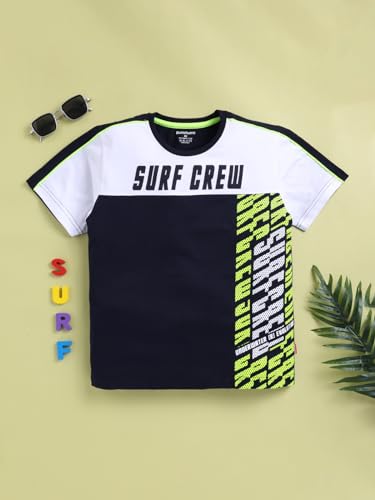 Image of Bumchums Cartoon Casual Regular Fit Half Sleeve Round Neck T-Shirt for Kids, Boys, Typographic Printed
