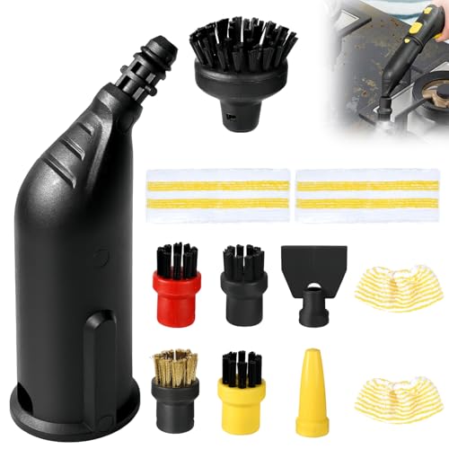 12 PCS Accesorios de Limpieza a Vapor para Kärcher SC1 SC2 SC3 SC4 SC5 CTK10 CTK20 Cepillo Redondo Cepillo Plano Boquilla Curvada Cepillo de Vapor Manual 4 Paños de Microfibra Boquilla Rascador
