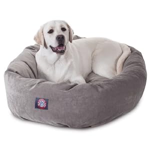 Majestic Pet 40 Inch Micro Velvet Calming Dog Bed Washable – Cozy Soft Round Dog Bed with Spine for Head Support – Fluffy Donut Dog Bed 40x29x9 (inch) – Round Pet Bed Large – Vintage