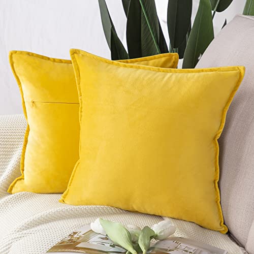 Madizz Lot de 2 Doux Velours Décoratif Housses de Coussin Luxe Style pour canapé Chambre Jaune Citron 40 x 40 cm