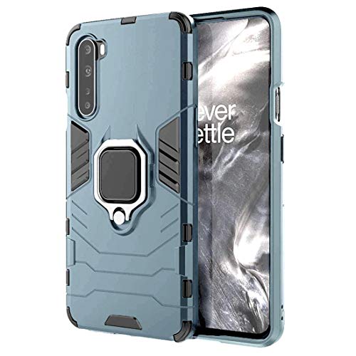 Image of Hybrid Armor Rugged Shell Back Case Cover 360 Rotating Holder Ring Grip Kickstand Metal Plate for Magnetic Car Mount Shockproof Cover for OnePlus Nord - Blue