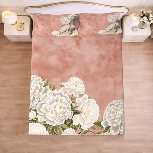 Image of Cloth Fusion Glace Cotton Elastic Fitted Bedsheet King Size with 2 Pillow Covers (78X72 inches, Blush Rose)