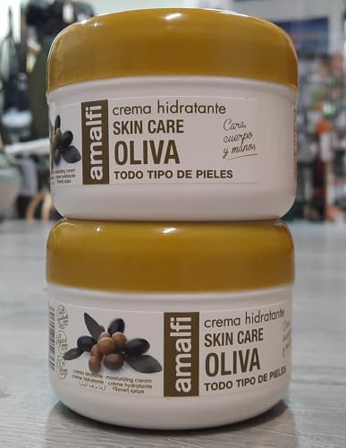 PACK 2 Cremas Hidratante de Aceite de Oliva 800ML | BOTES DE 200 ML AMALFI | CARA, CUERPO, MANOS | | Vegana con el 94% ingredientes naturales. (2)