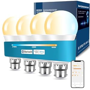 DUSKTEC 12W Smart Bayonet Bulb B22, 120W Equivalent Alexa Light Bulbs APP & Voice Control, Warm White to Daylight Dimmable Bluetooth Bulb Timer, A60 Energy Saving, 1200LM, No Hub, 4 Pack