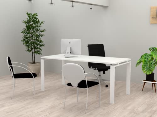 DUÓFIC Mesa/Escritorio para teletrabajo, Oficina, despachos y Sala de Estudios. Estructura Marco Abierto Color Blanco. Fabricado en España. Envio a Toda la Península. (Blanco, 140x60)