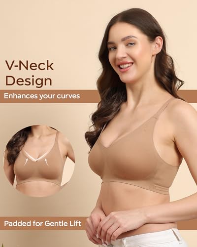 Image of Tweens Cotton Padded Bonded Bra for Women | Full Coverage Wire-Free Bra | Seamless No-Dig Comfort | Breathable Cotton | Elastic-Free Bottom Band & Side Wings | Pack of 1