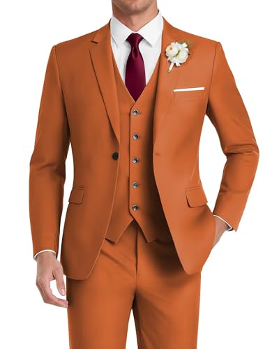 HUUTOE Costume 3 pièces élégant pour mariage, bal de fin d'année, affaires, blazer à un bouton, veste gilet et pantalon, smoking, pour homme,...