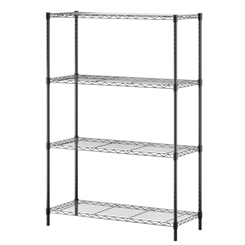 4 Tier Shelving Unit NSF Wire Shelf Metal Large Storage Shelves Heavy Duty Height Adjustable Commercial Grade Steel Utility Layer Shelf Rack Organizer 1000 LBS Capacity -14x36x54,Black