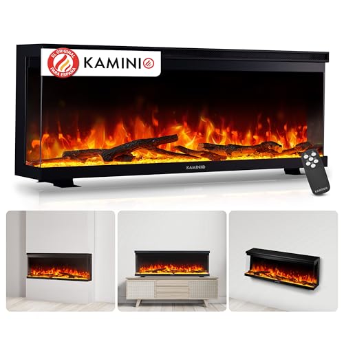 KAMINIO Eléctrica Chimenea Lea - Chimenea eléctrica 3 en 1 con Vista panorámica, calefacción, Efecto de Llama 3D, 12 Colores de Llama (42 Pulgada)
