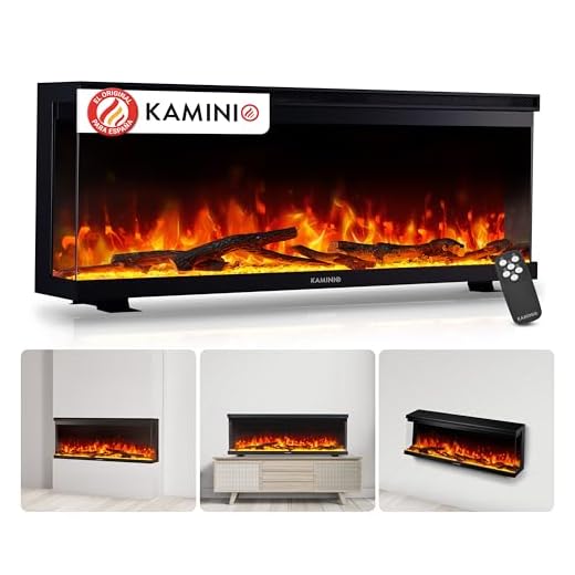 KAMINIO Eléctrica Chimenea Lea - Chimenea eléctrica 3 en 1 con Vista panorámica, calefacción, Efecto de Llama 3D, 12 Colores de Llama (42 Pulgada)